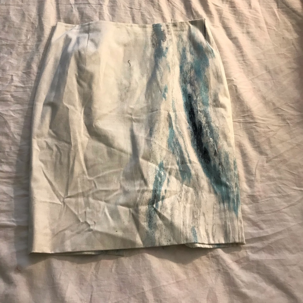 White skirt with light blue and navy blue